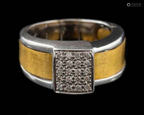 A Portuguese gold diamond ring,: the central rectangular pan...