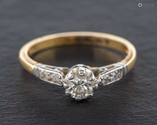 An 18ct gold round brilliant and single-cut, diamond ring,: ...