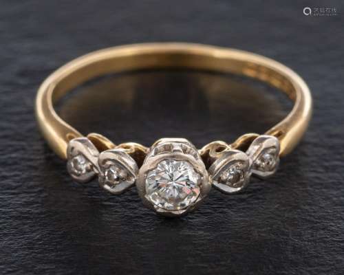 An 18ct gold round, brilliant and single-cut diamond ring,