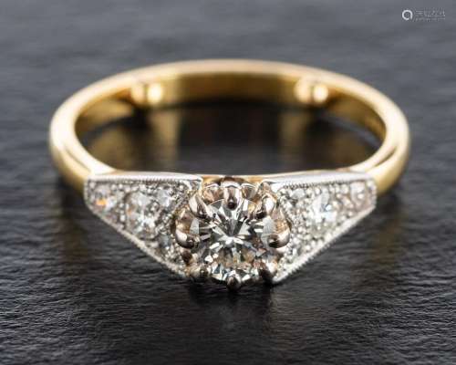 An 18ct gold, round, brilliant-cut diamond ring,: estimated ...