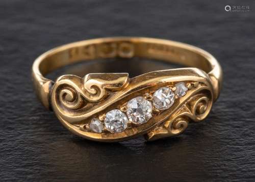 A Victorian, 18ct gold, old-cut diamond, five stone ring,: t...
