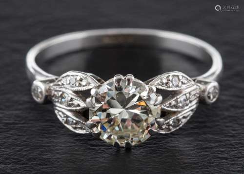 A round, brilliant and single-cut diamond ring,: estimated w...
