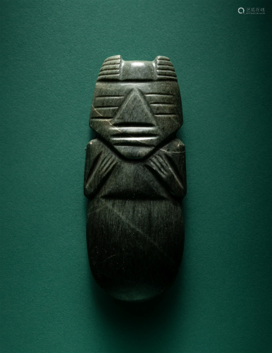 A Costa Rican Jade Axe-God Pendant Length 4 inches (10.2 cm)...