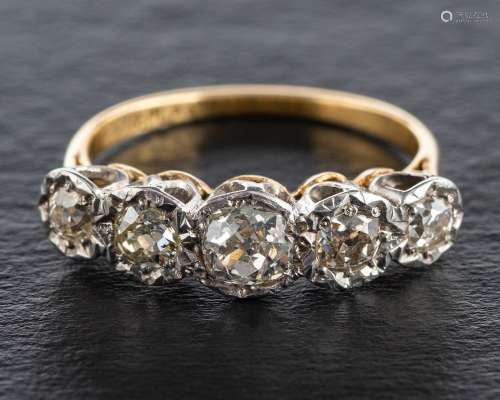 An old-cut diamond, five stone ring,: total estimated diamon...