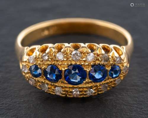 A synthetic sapphire, rose and old-cut diamond ring,: total ...