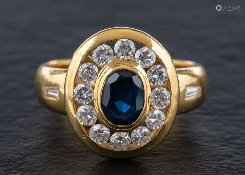 A sapphire and diamond cluster ring,: calculated sapphire we...