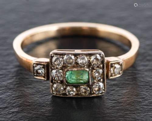 An emerald and old-cut diamond ring,: estimated total diamon...