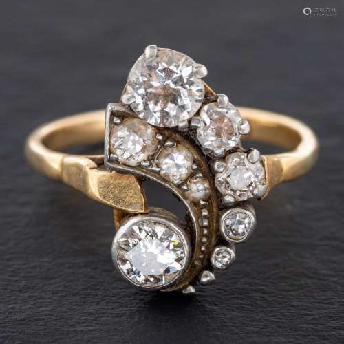 An old and single-cut diamond ring,: estimated weight of old...