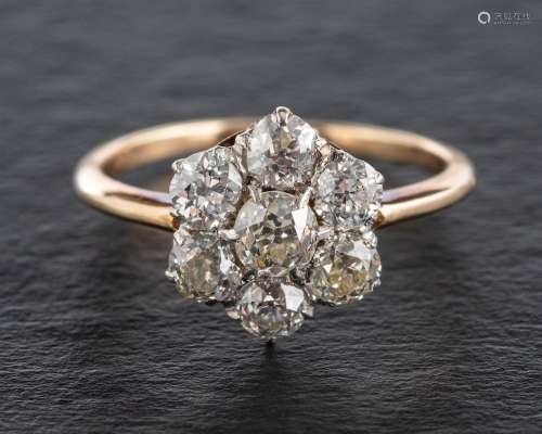 An old-cut diamond cluster ring,: total estimated diamond we...