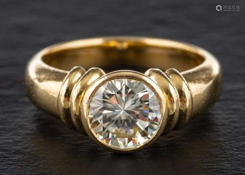 A round, brilliant-cut diamond single-stone ring,: estimated...