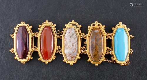 A late Victorian, gold, jasper, dendretic quartz,