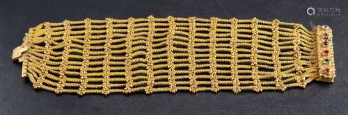 A Victorian, yellow silk and gilt metal cuff bracelet,