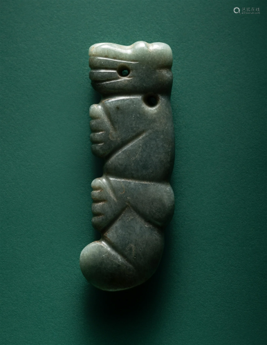 A Costa Rican Jade Zoomorphic Pendant Length 3 inches (7.6 c...