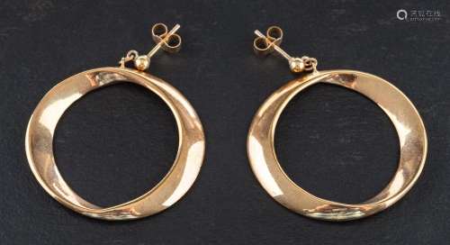 A pair of 9ct gold, flattened hoop earrings,: hallmarks for ...