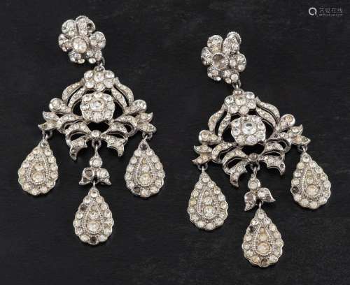 A pair of paste girondelle earrings,: with fittings for non-...