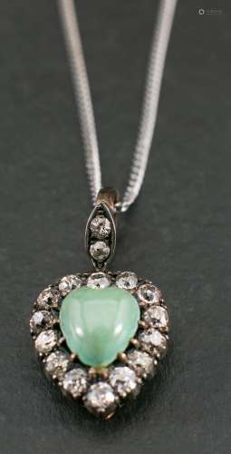 A heart-shaped turquoise and old-cut diamond pendant,: total...
