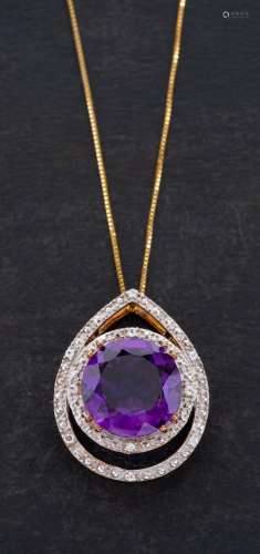 A 9ct gold amethyst and white paste pendant,: calculated wei...