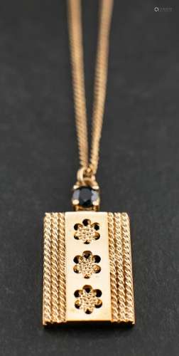 A 9ct gold sapphire pendant,: calculated sapphire weight ca....