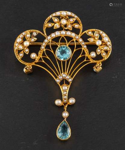 An openwork seed pearl and blue paste Belle Epoque style bro...