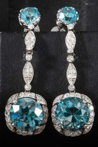 A pair of early 20th century, blue zircon and single-cut dia...
