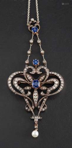 A silver and gold, openwork, Belle Epoque, sapphire,