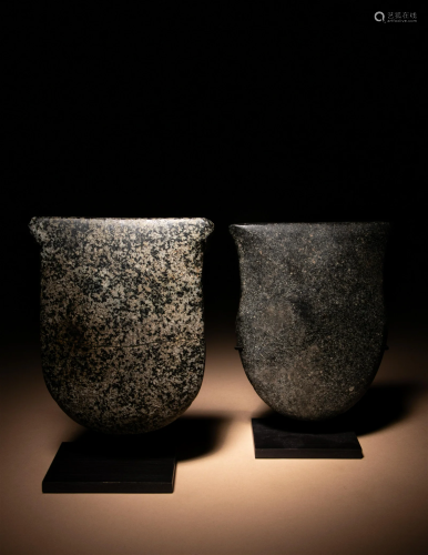 Two Valdivian Stone Votive Axes Height of largest 5 3/16 inc...