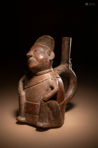 A Chimu or Inca Dreamer Stirrup Vessel Height 7 inches (17.8...