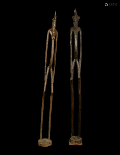 Two Senufo Wood Female and Male Figures Height of tallest 59...