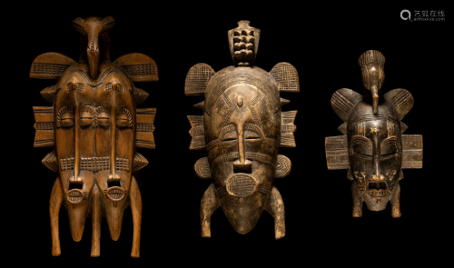 Three Senufo Wood Masks Height of largest 15 7/16 inches (39...