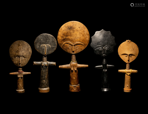 Five Ashanti Wood Fertility Idols (Akuaba) Height of largest...