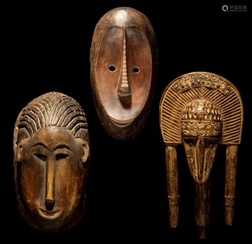 Two Bamana Wood Masks and a Janus Wood Head Height of larges...