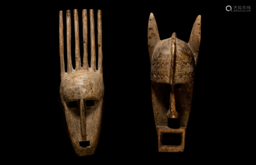 Two Bamana Kore Society Wood Masks Height of largest 21 15/1...