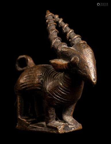 A Bamana or Ashanti Bronze Antelope (Chiwara) Height 1 5/8 i...