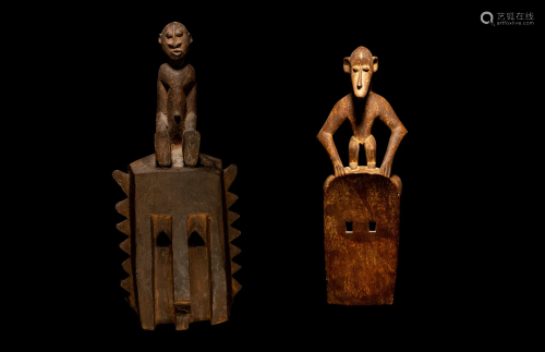 Two Dogon Wood Masks with Figures Height of largest 20 5/8 i...