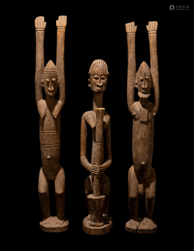 Three Dogan Wood Figures Height of tallest 39 1/16 inches (9...