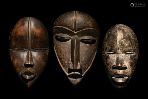 Three Dan Wood Masks Height of largest 10 7/16 inches (27 cm...