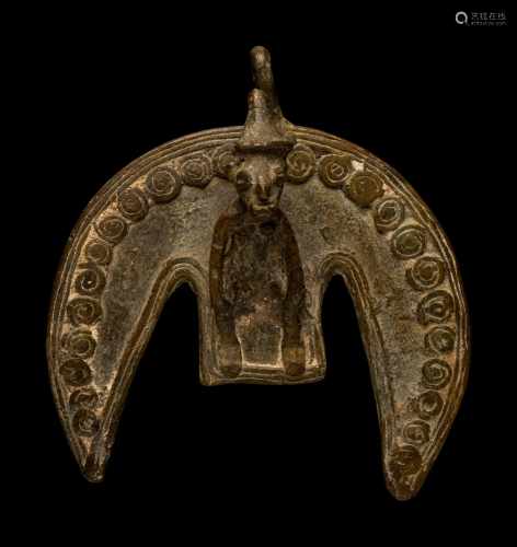 A West African Bronze Pendant Length 4 5/8 inches (11.8 cm).