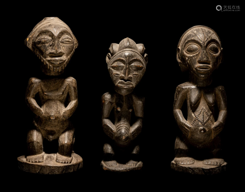 Three Baule Wood Figures Height of tallest 10 7/16 inches (2...