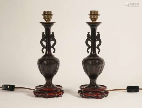 Paar Bronze-Tischlampen.