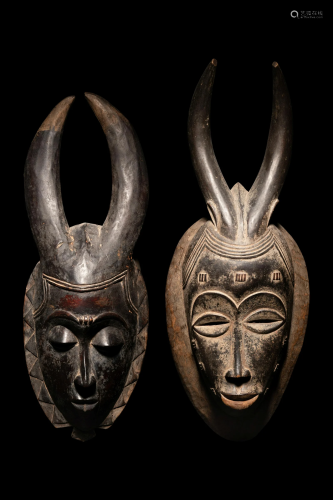 Two Baule Wood Masks Height of largest 16 9/16 inches (42 cm...