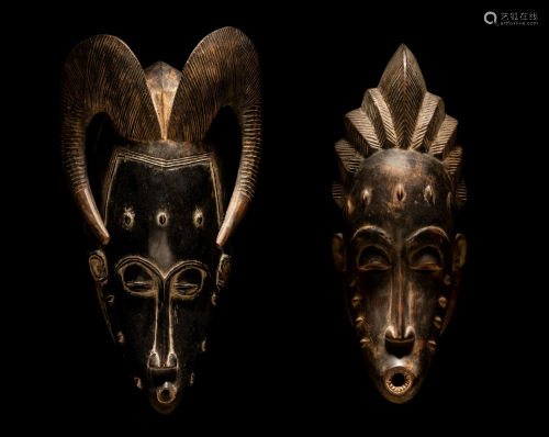 Two Yaure Wood Masks Height of largest 18 1/8 inches (36.1 c...