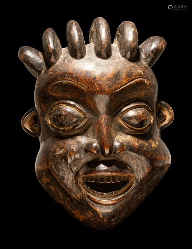 A Bamum Wood Helmet Mask Length 14 11/16 inches (37.3 cm).