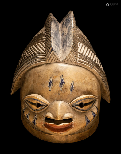 A Yoruba Wood Helmet Mask (Gelede) Height 22 19/32 inches (2...