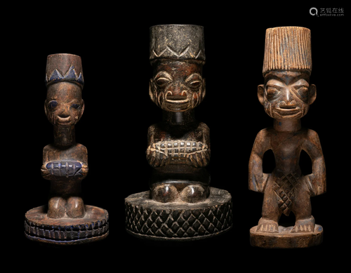 Three Yoruba Wood Figures Height of largest 9.5 inches (24.1...