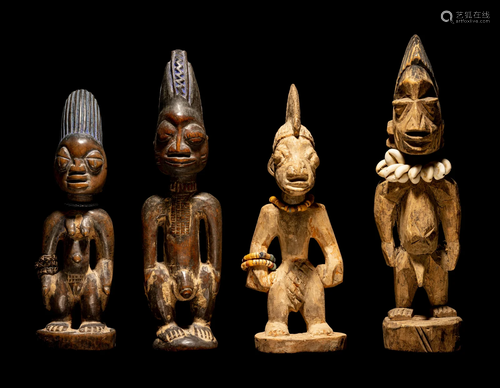 Four Yoruba Wood Figures Height of largest 11 13/16 inches (...