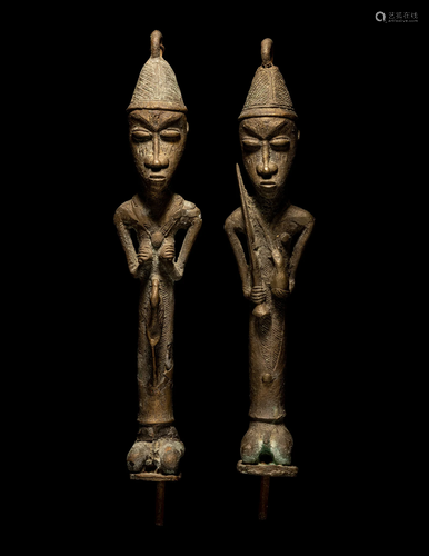 Two Ogboni Brass Male and Female Figures Height of tallest 1...