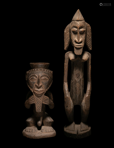 Two African Wood Figures Height of largest 17 3/4 inches (45...