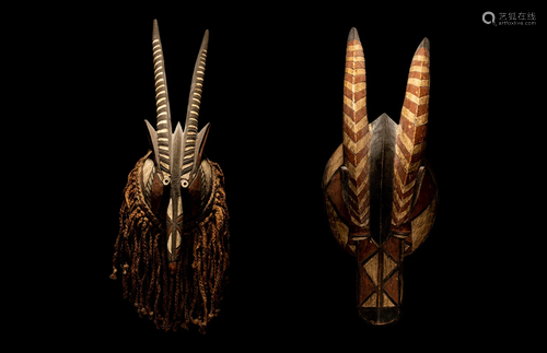 Two Mossi Wood Antelope Helmet Masks Length of longest 22 7/...