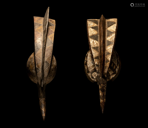 Two Mossi Wood Bird Helmet Masks Length of longest 22 13/16 ...