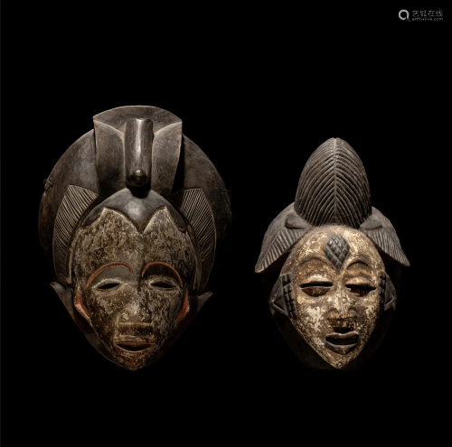 Two Punu Wood Masks Height of largest 14 7/16 inches (36.8 c...